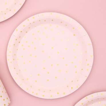 Paper Plates Light Pink with Gold Polka Dots