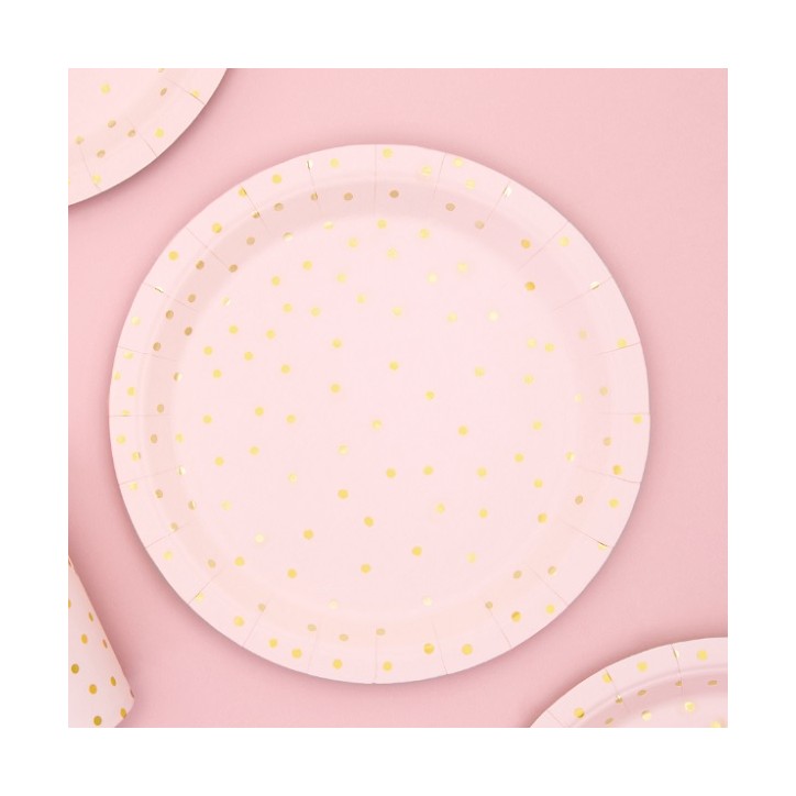 Paper Plates Light Pink with Gold Polka Dots