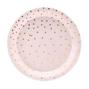 Paper Plates Light Pink with Gold Polka Dots