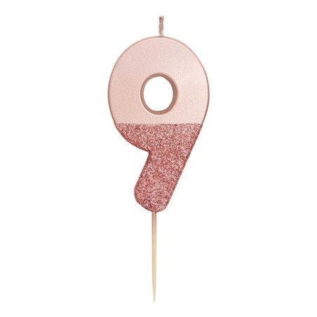 We Heart Birthdays Rose Gold Glitter Number Candle 9 - We Heart Birthdays Rose Gold Glitter Number Candle 9