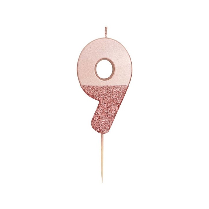 We Heart Birthdays Rose Gold Glitter Number Candle 9 - We Heart Birthdays Rose Gold Glitter Number Candle 9