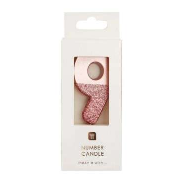 We Heart Birthdays Rose Gold Glitter Number Candle 9 - We Heart Birthdays Rose Gold Glitter Number Candle 9