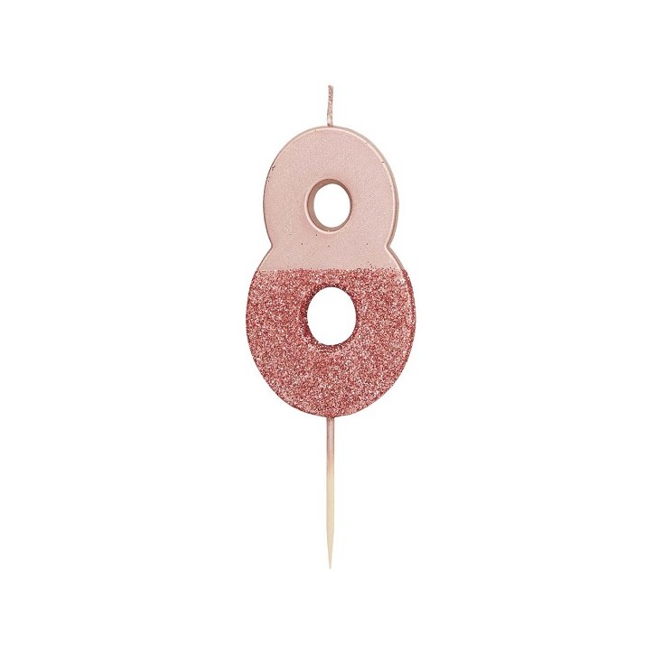 Talking Tables Rosegold Glitter Geburtstagskerze 8 - BDAY-CANDLE-RG-8