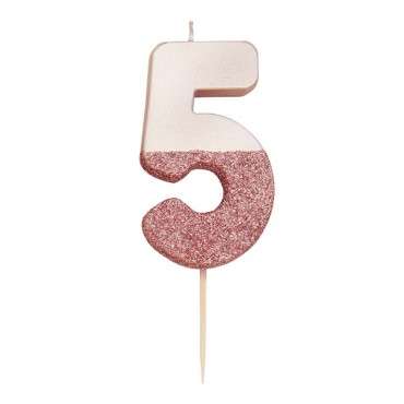 Rosegold Dipped Glitter Numbercandle 5 - Talking Tables We Hearts Birthdays