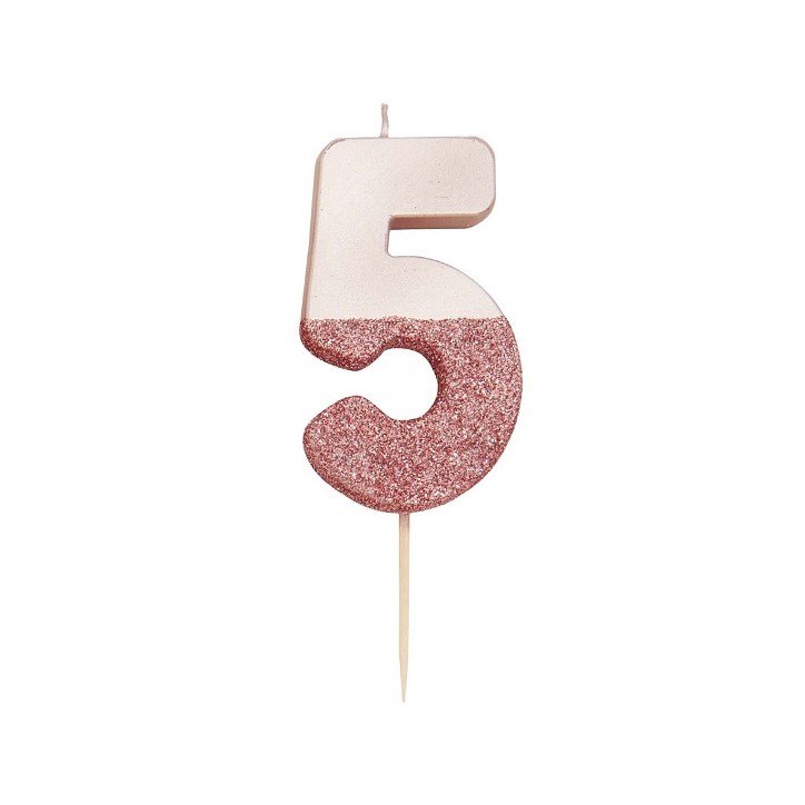 Rosegold Dipped Glitter Numbercandle 5 - Talking Tables We Hearts Birthdays