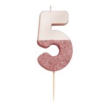 Talking Tables Number 5 Birthday Candle Rose Gold Glamour, 7.5cm