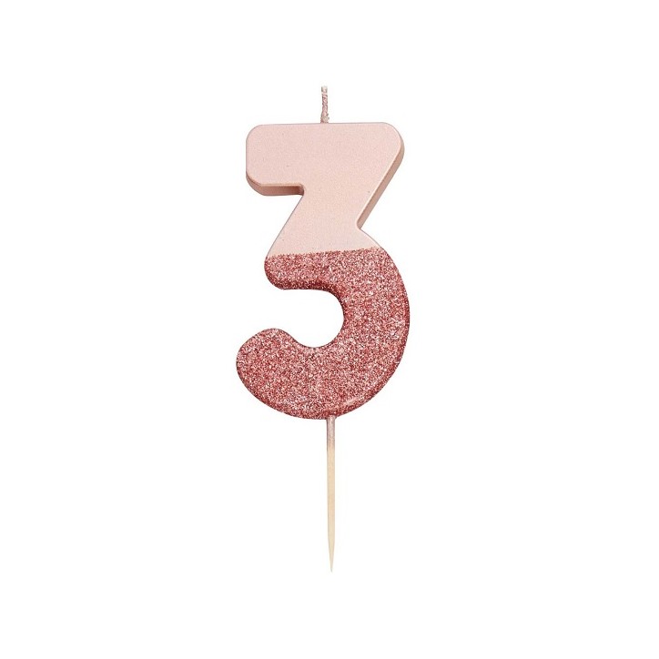 Talking Tables We Heart Birthdays Rose Gold Glitter Number Candle 3