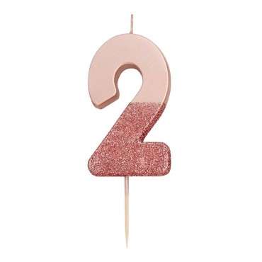 We Heart Birthdays Rose Gold Glitter Number Candle 2 - Talking Tables - BDAY-CANDLE-RG-2