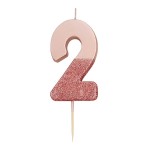 Talking Tables Number 2 Birthday Candle Rose Gold Glamour, 7.5cm