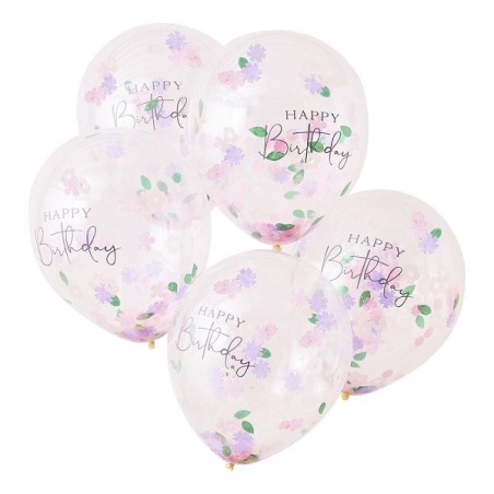 Floral Confetti Happy Birthday Balloons - Lets Partea Confetti Balloons