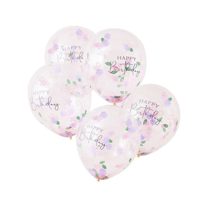 Floral Confetti Happy Birthday Balloons - Lets Partea Confetti Balloons