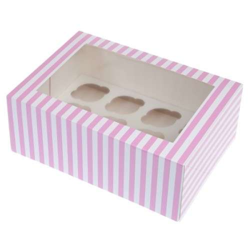 House of Marie 12er Mini Cupcake Schachtel Circus Pink gestreift, 2 Stück