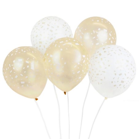 Gold Weiss Ballon Mix mit Konfettidruck - Talking Tables