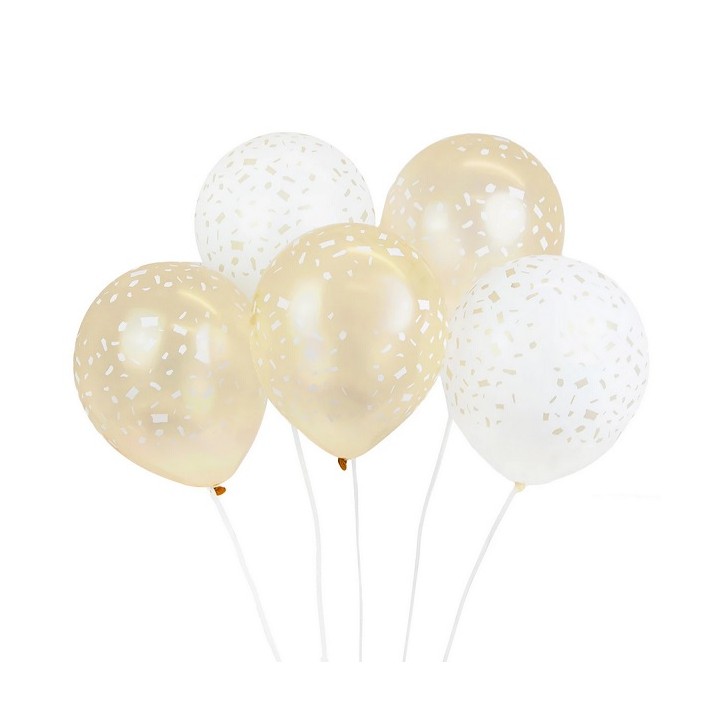 Gold Weiss Ballon Mix mit Konfettidruck - Talking Tables