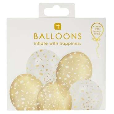 Gold Weiss Ballon Mix mit Konfettidruck - Talking Tables