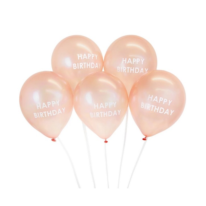 Rose Gold coloured Balloons with Happy Birthday, 5pcs Talking Tables