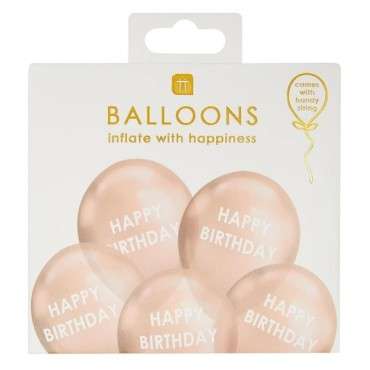 Rose Gold coloured Balloons with Happy Birthday, 5pcs Talking Tables