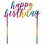 Unique Party Metallic Rainbow Happy Birthday Cake Topper