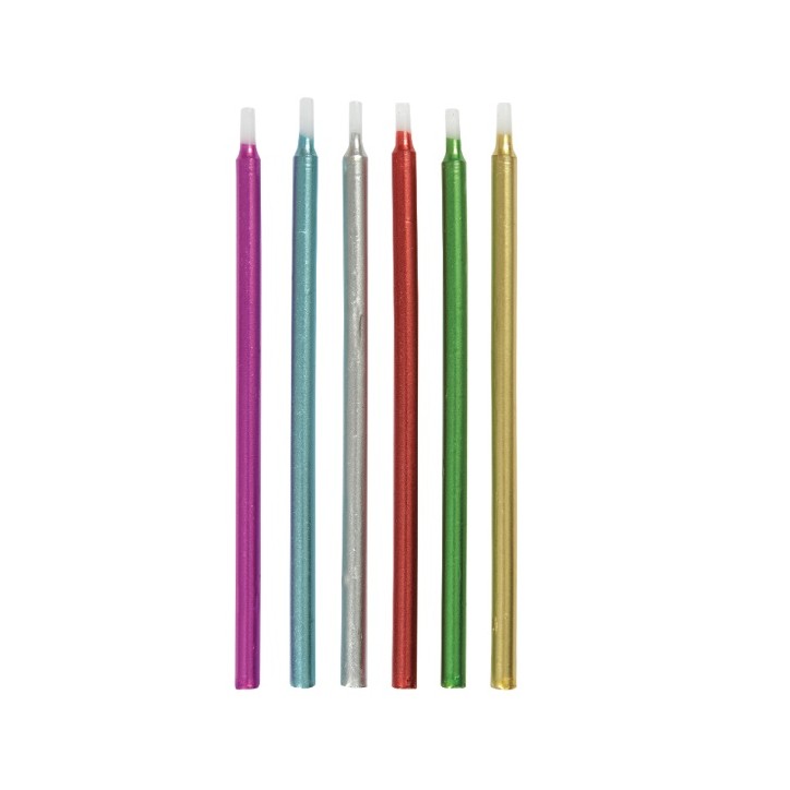 Rainbow Candles with Metallic Effect, 13cm