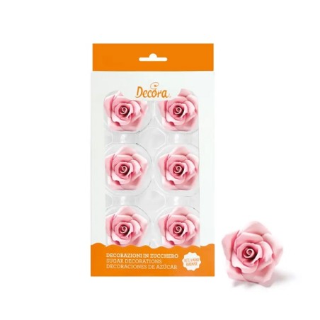 Large Sugar Roses Pink 6 pcs - GLUTEN FREE cake decoration