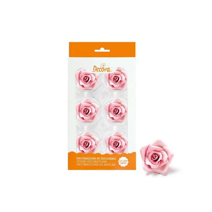 Large Sugar Roses Pink 6 pcs - GLUTEN FREE cake decoration