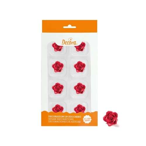 Decora 8 Rote Zuckerrosen, 2cm