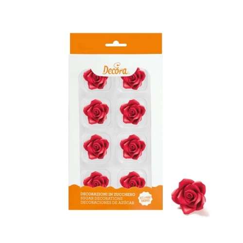 Decora 8 Sugar Roses Red, 3.5cm