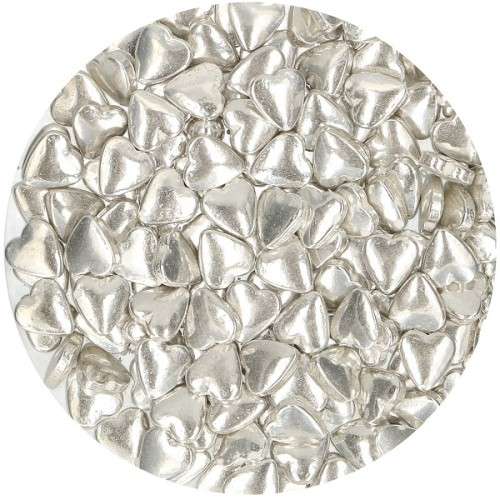 FunCakes Metallic Silver Hearts Sugar Sprinkles, 80g