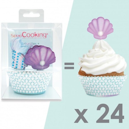 24 Muffinförmchen + 24 cake toppers "Meerjungfrau" SC5059