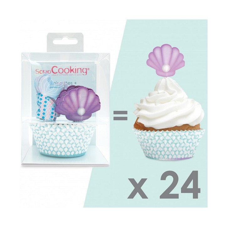 24 Muffinförmchen + 24 cake toppers "Meerjungfrau" SC5059