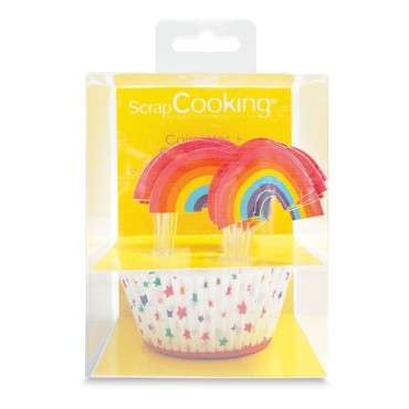 Regenbogen Cupcake Set mit Dekopieckser 48-teilig - Scrapcooking SC5051