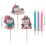 deKora Unicorn Cake Candle Set, 15 pcs