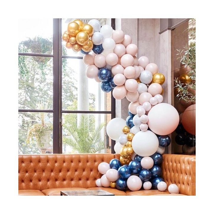 Ginger Ray Balloon Arch Marble, Navy Blue, Peach and Gold Chrome GR-BA-324