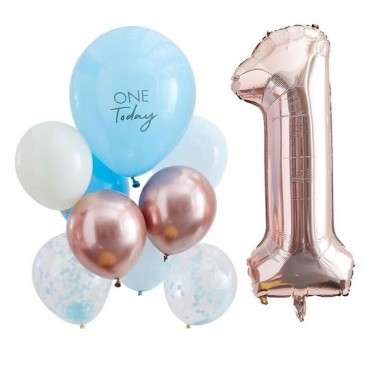 Ginger Ray One Today Balloon Set Rose Gold Blue GR-MIX-376