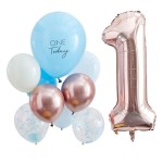 Ginger Ray Balloon Set One Today Blue and Rose Gold, 10 pcs