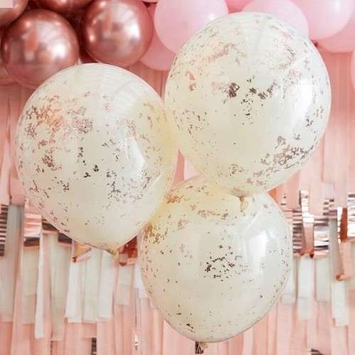 Ginger Ray Cream and Rose Gold Confetti Balloons 45cm, 3 pcs