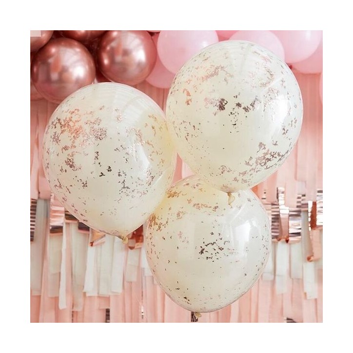 Ginger Ray Cream and Rose Gold Confetti Balloons 45cm GR-MIX-458