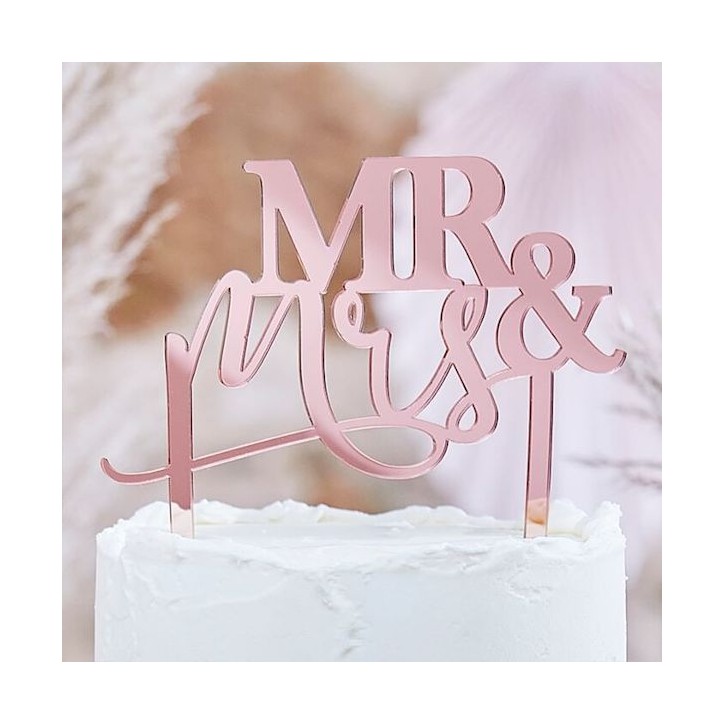 Ginger Ray Cake Topper - Mr and Mrs - Rose Gold Acylic GR-PAM-510