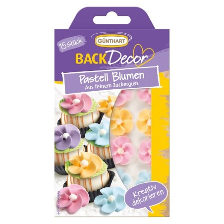 BackDecor Pastell Blumen aus Zuckerguss 15 Stück