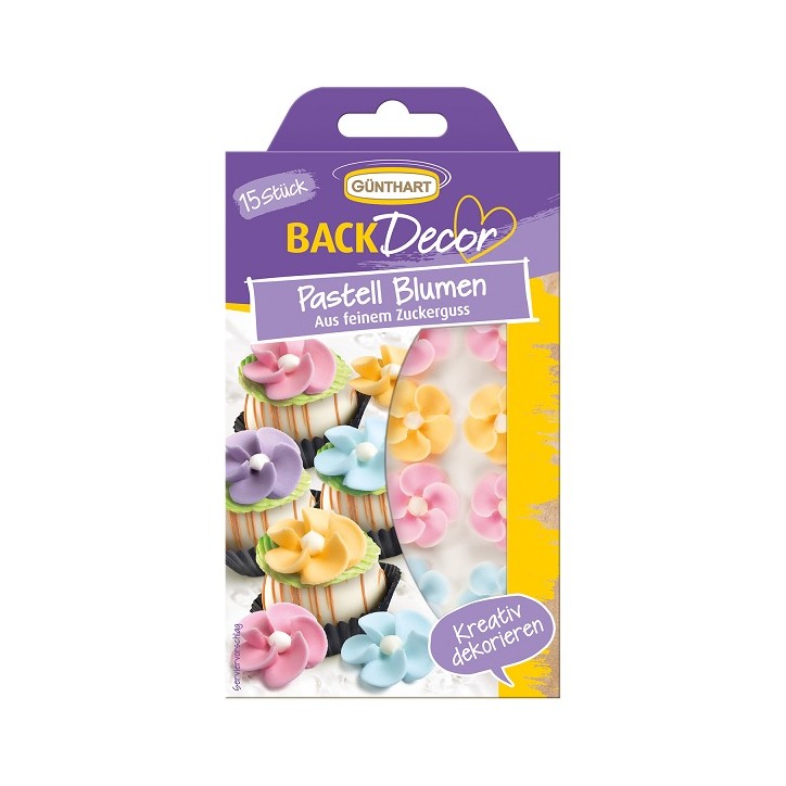 BackDecor Pastell Blumen aus Zuckerguss 15 Stück