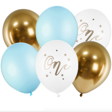 PartyDeco Balloon Set Latex One Pastel Blue-Gold PD-SB14P-307-001J-6