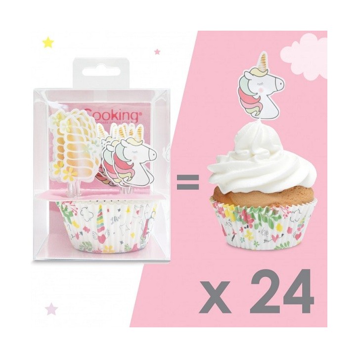 ScrapCooking 24 Muffinförmchen + 24 cake toppers "Einhorn" - SC5053