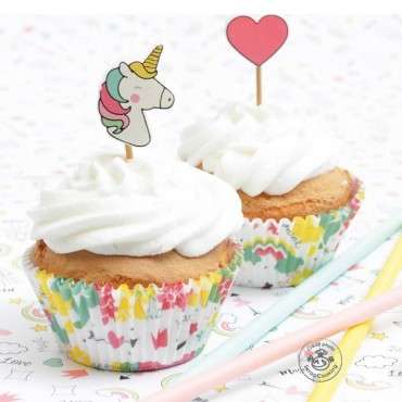 ScrapCooking 24 Muffinförmchen + 24 cake toppers "Einhorn" - SC5053