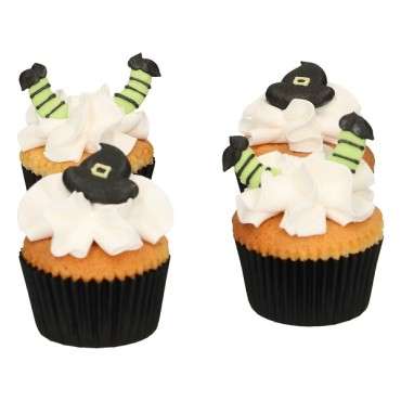 Halloween Hexen Kuchendekor Glutenfrei - Hexen Zuckerfiguren - FunCakes Zucker Dekorationen Hexen-Hut & -Bein Set/18