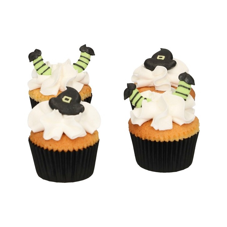 Halloween Hexen Kuchendekor Glutenfrei - Hexen Zuckerfiguren - FunCakes Zucker Dekorationen Hexen-Hut & -Bein Set/18