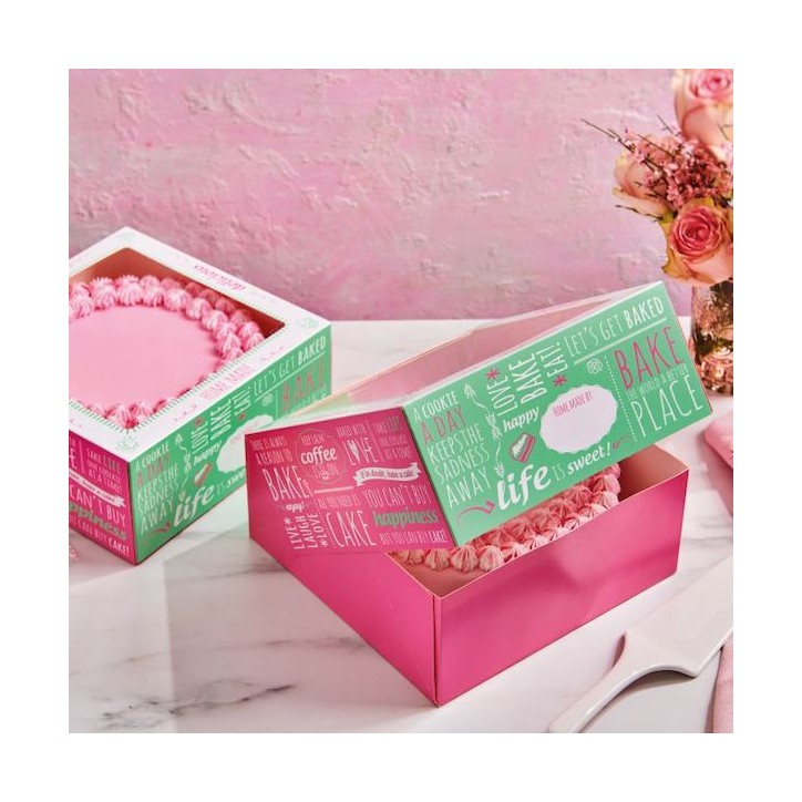 FunCakes Cardboard Cake Box Quotes Pink and Green CS-F80300