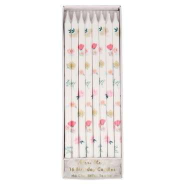 16 Floral Print Tall Birthday Candles By Meri Meri 215974 - 9781534037939