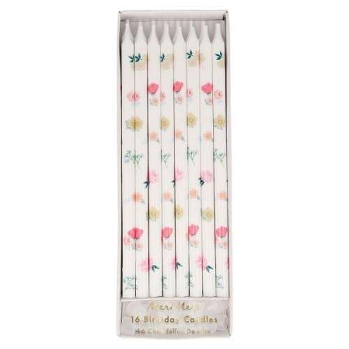 Meri Meri Tall Floral Pattern Candles, 16 Pcs