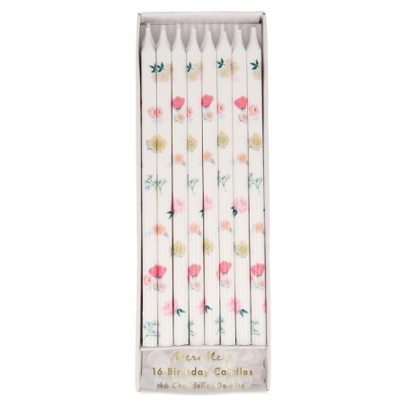 16 Floral Print Tall Birthday Candles By Meri Meri 215974 - 9781534037939