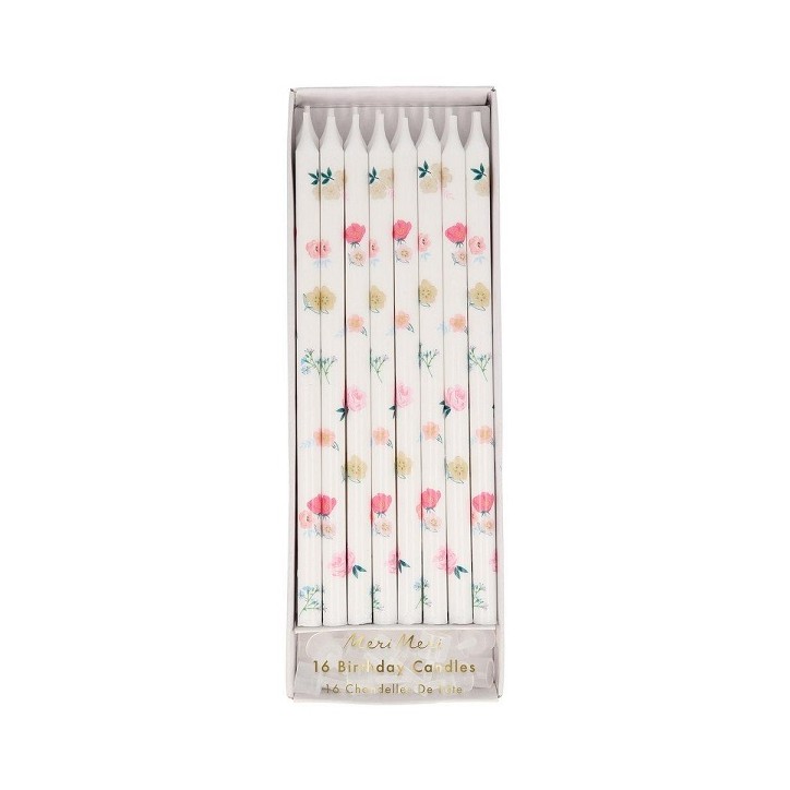 16 Floral Print Tall Birthday Candles By Meri Meri 215974 - 9781534037939